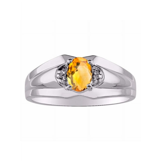 RYLOS Mens Rings Sterling Silver Classic Design 7X5MM Oval Gemstone & Diamond Citrine November Birthstone Ring Size 13