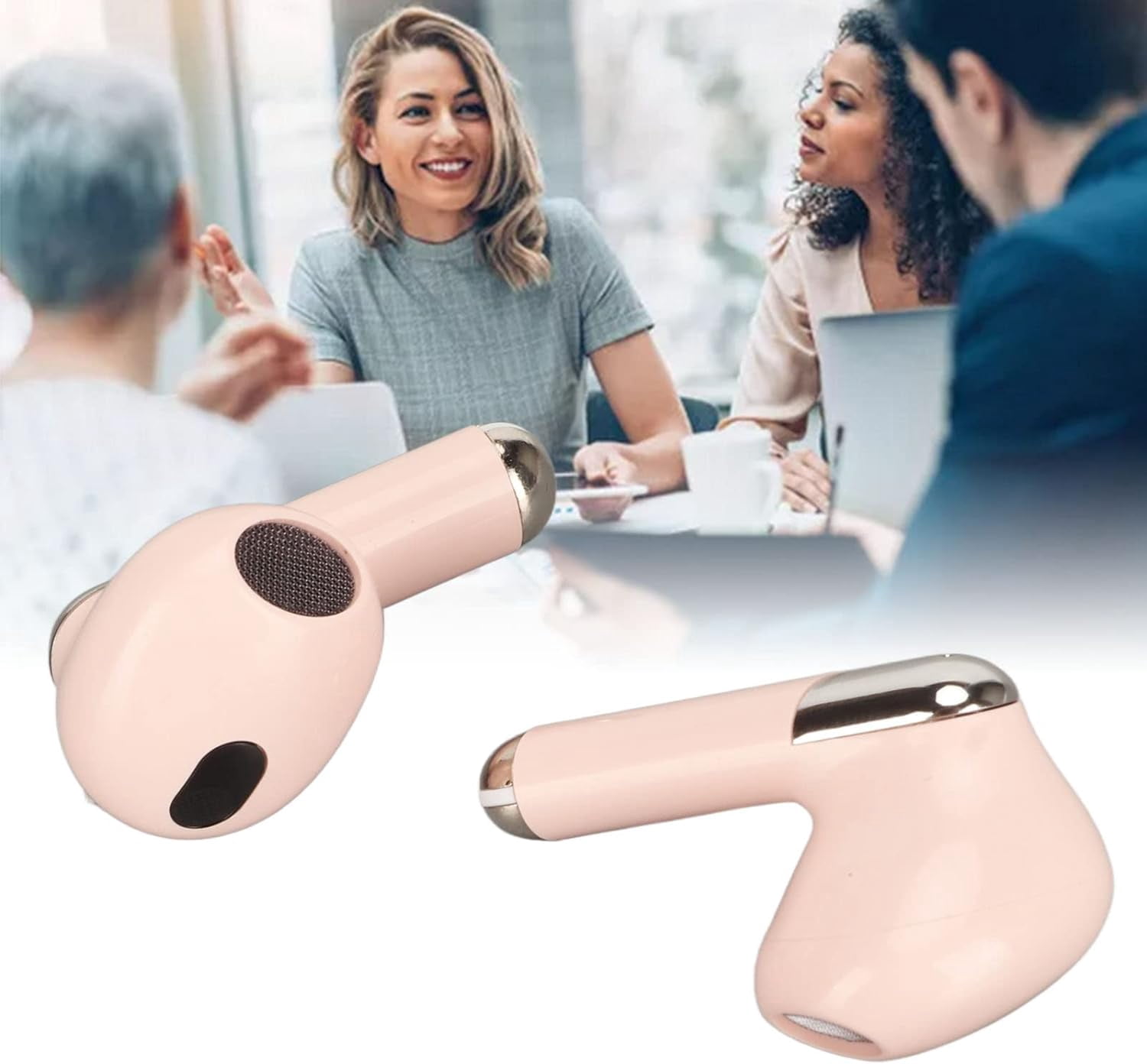 Real Time Language Translator Earbuds, Bluetooth 5.3 Denoise Translator Earphones Support 144 Languages with APP in Transparent Case for Smart Phone, Pink