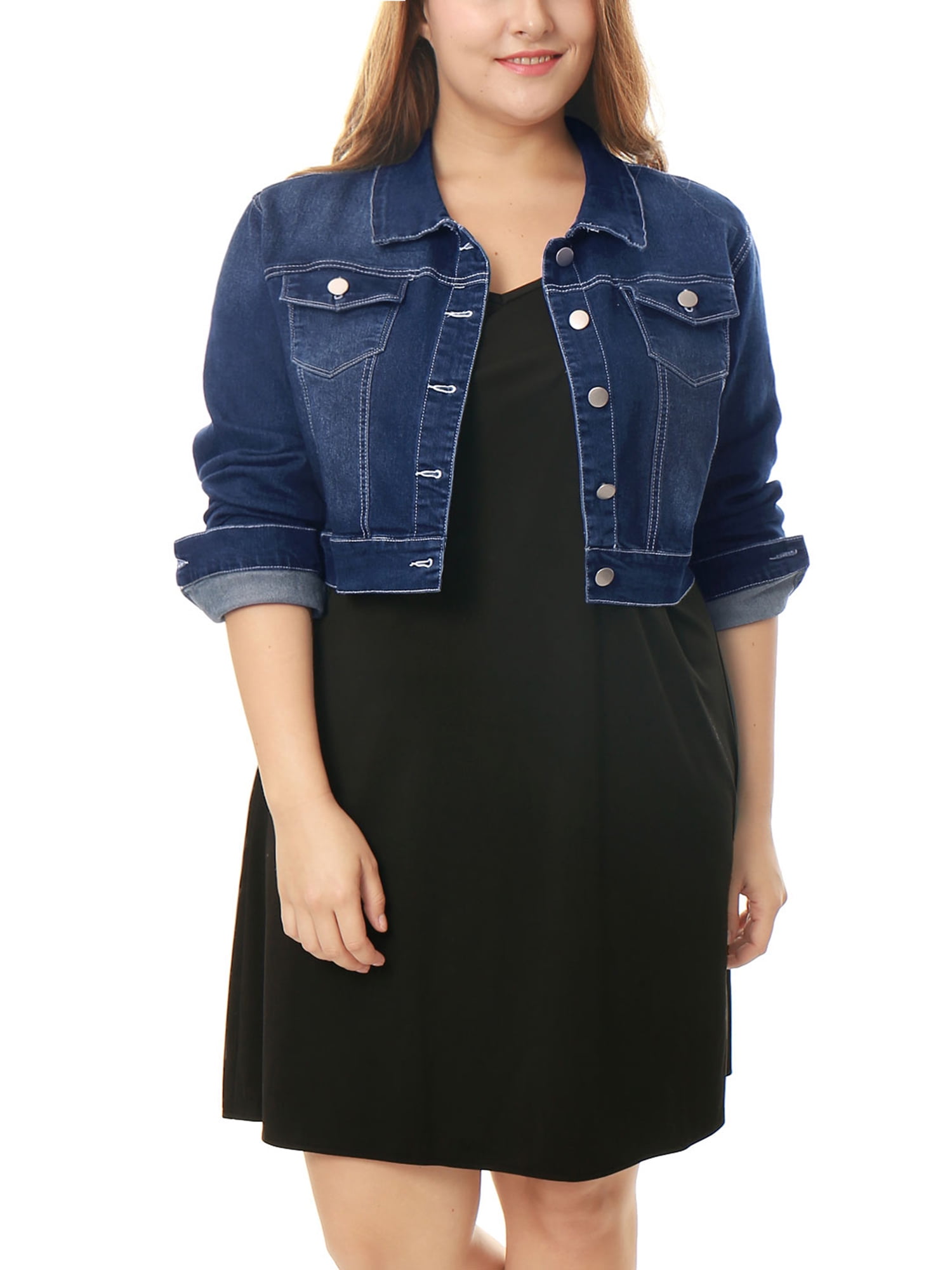 dark blue cropped denim jacket