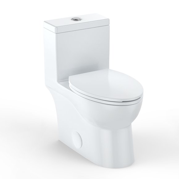 One Piece Elongated Commercial Toilet Dual Flush 1.28 GPF, 16 inch Comfort Height Soft Close Seat, WaterSense Certified for Public Restrooms, White