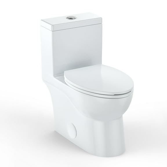 67.5*38*71CM Elongated Toilet for Bathrooms, One-Piece Toilet with Soft Close Seat, Powerful & Quiet Left Top Press Dual Button Flushing 1.28 GPF, Ceramic Crisp White 12" Rough-In