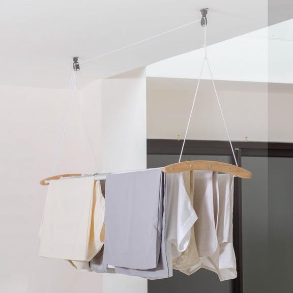 Ceiling Mounted Drying Rack with Pulley System - Adjustable Telescopic Clothes Line for Laundry Room Balcony