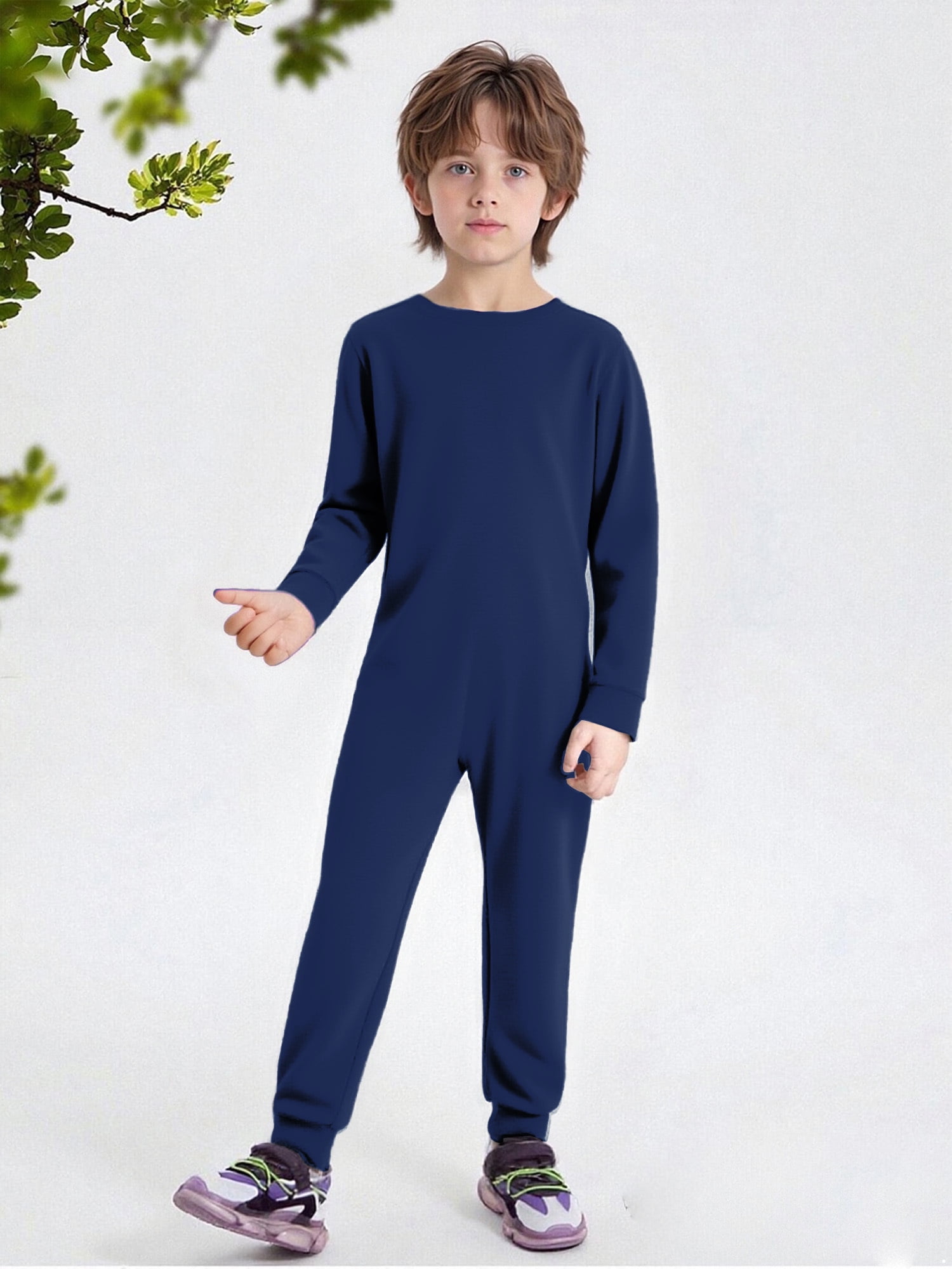 inlzdz Special Needs Adaptive Clothing for Children Cotton Long Sleeve Anti-strip Jumpsuit Onesie Dark Blue 10