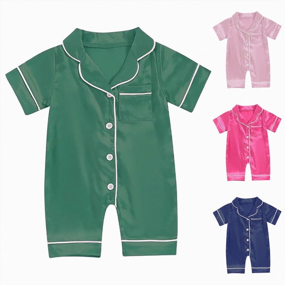 Nwiuh Newborn Baby Boy Girl Silk Pajamas Romper Shorts Sleeve Button Down Satin One Piece Onesie Pjs Infant Sleepwears (Light Pink, 3-6 Months)