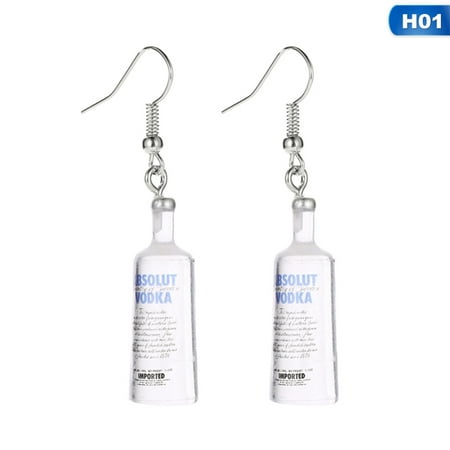 Fancyleo Creative Cool Vodka Bottle Drop Earrings Funny Drinking Style Cartoon Transparent Bottle Dangle Earrings For