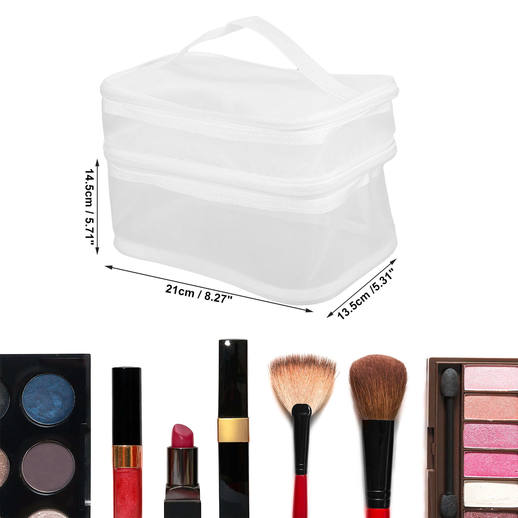 Unique Bargains Floral Makeup Bag Zipper Flower Cosmetic Pouch White