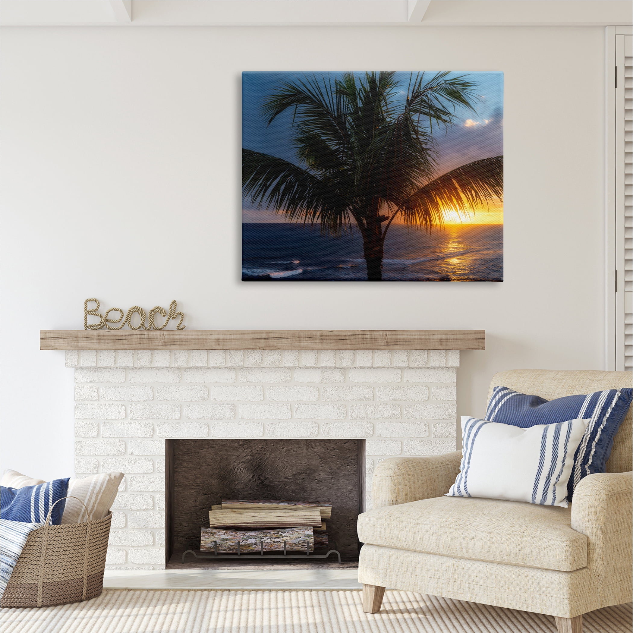 Stupell Industries Tropical Palm Sunset Nature Photography Gallery Wrapped Canvas Print Wall Art, 48 x 36