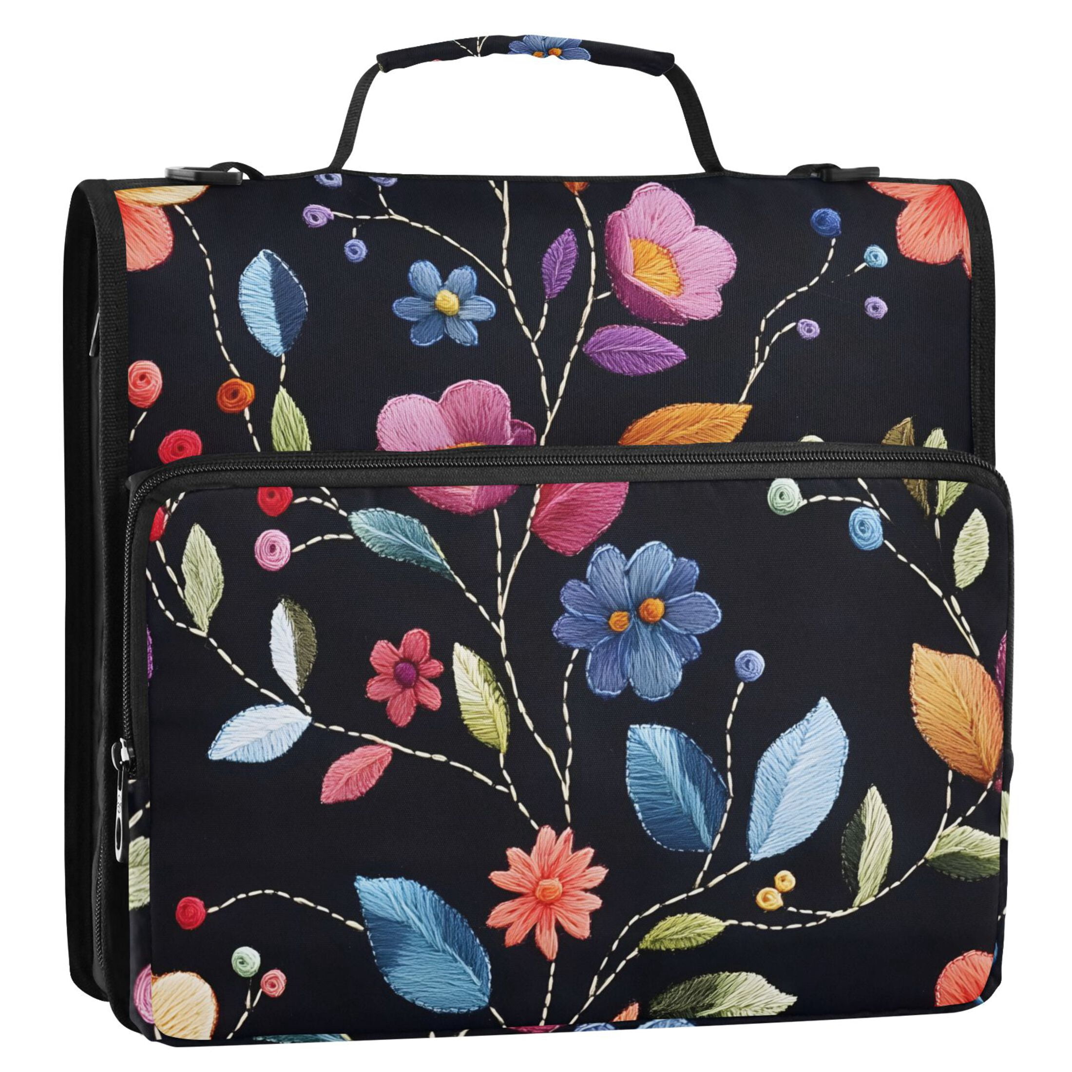 ALAZA Zipper Binder Ethnic Flower Pattern 3 Ring Trapper Keeper File Folder Organizer Bag