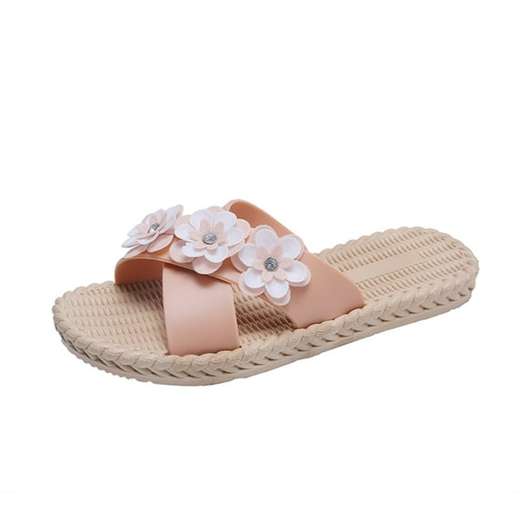 Women's Flower Flip Flops Fashion Beach Slippers Flat Sandals Summer Shower Slippers Non-Slip Beach Shoes