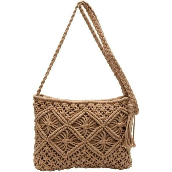 HMSHA Bohemian Crochet Beach Bag Women 2025 Summer Woven Shoulder Crossbody Purses Tote Handbags with Tassels 2025