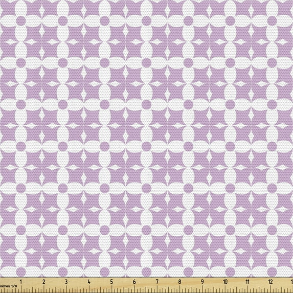 Purple Fabric by the Yard, Geometrical Ornamental Abstract Square Dot Looking Repetitive Floral Composition, Decorative Upholstery Fabric for Sofas and Home Accents, Lilac White by Ambesonne