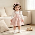 thumbnail image 5 of mgoYE Newborn Baby Girl Outfits Corduroy Overall Dress Fall Winter Clothes Ruffle Long Sleeve Ribbed Romper + Suspender Skirt Set(Pink,3-6 Months), 5 of 7