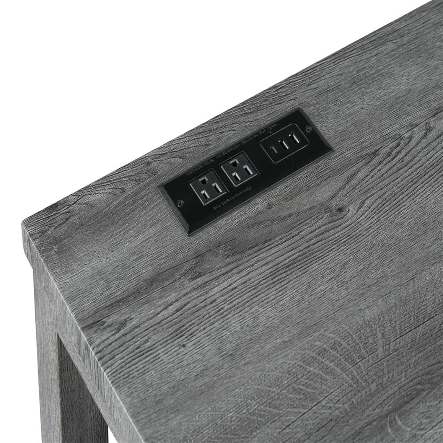 Demi Bonn 4-Piece Dining Table Set with 3 Upholstered Bar Stool and Power Outlets,dustrial Kitchen Bar Table Furniture Sets for Living Room, Apartment, Gray