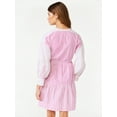 thumbnail image 4 of Free Assembly Women's Tiered Mini Shirt Dress with Long Sleeves, Sizes XS-XXL, 4 of 8