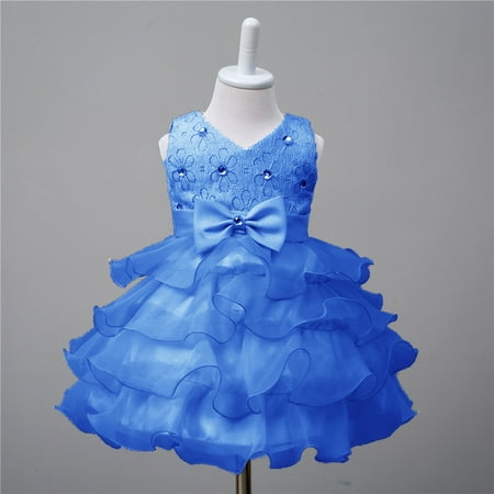 

DNDKILG Newborn Infant Baby Tulle Tutu Dresses for Girls Bow Sleeveless Dress Summer Sundress Dark Blue 0-24M