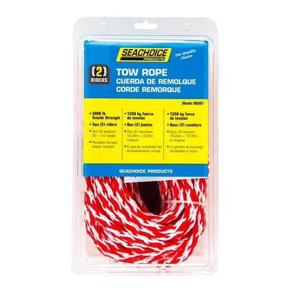 Seachoice  60 ft. Braided Polypropylene Tow Rope, Red & White