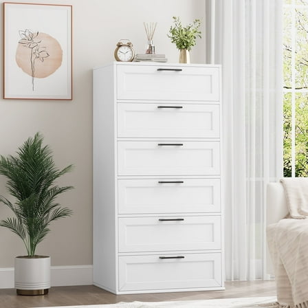 Homfa 6 Drawer White Dresser, Tall Chest of Drawer Dresser for Bedroom Living Room with Metal Handles