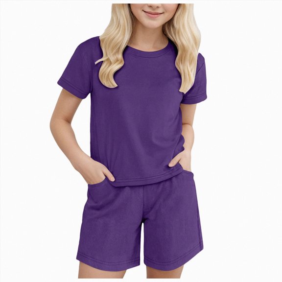 4-5 Years Kids Pjs Girls Size 10-12 Girls Pajamas-Piece Pajama Set For Boys & Girls, Toddler Pajamas For Kids Summer Boys And Girls Short Sleeved T Shirt Sportswear Purple