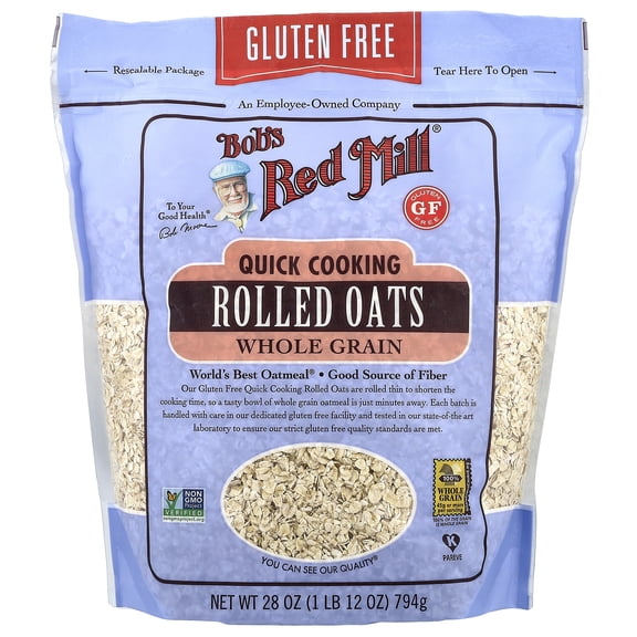 Bob's Red Mill Whole Grain Gluten Free Quick Cooking Rolled Oats - 28 oz Shelf-Stable Bag