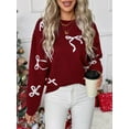 thumbnail image 6 of Fall Long Sleeve Pullover Sweaters for Women Trendy Crewneck Casual Cute Chunky Knit Oversized Sweater Wine Red L, 6 of 10