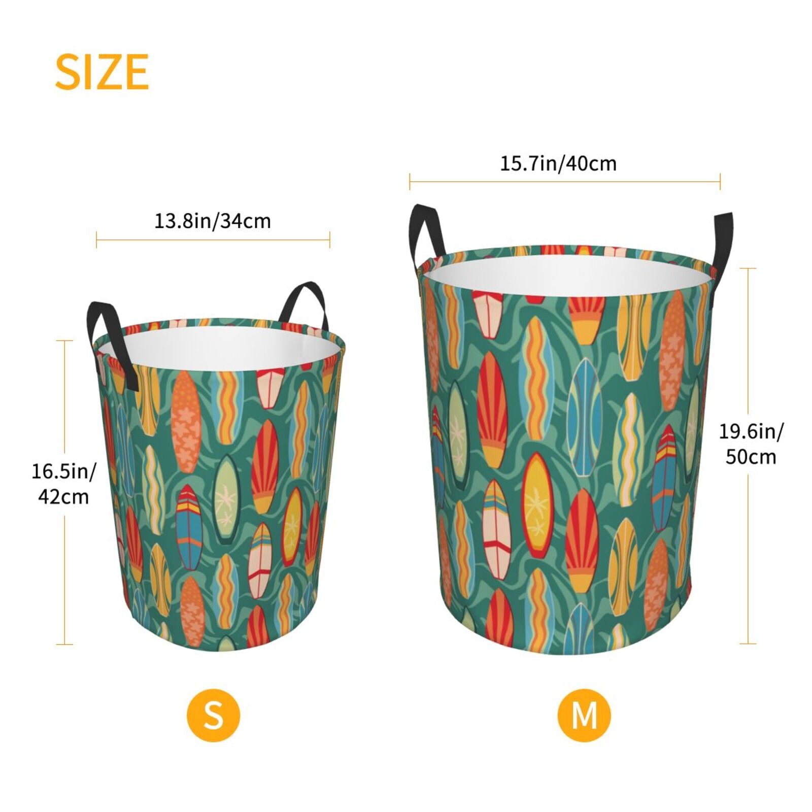 Large Laundry Basket with Handles - colorful surf boards Kids Baby Dirty Clothes Laundry Hamper for Bedroom Aesthetic