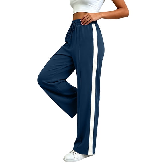Hurxie Wide Leg Sweatpants Women High Waisted Baggy Sweat Pants Elastic Elevated Seams Loose Active Pants with Pockets Navy,S