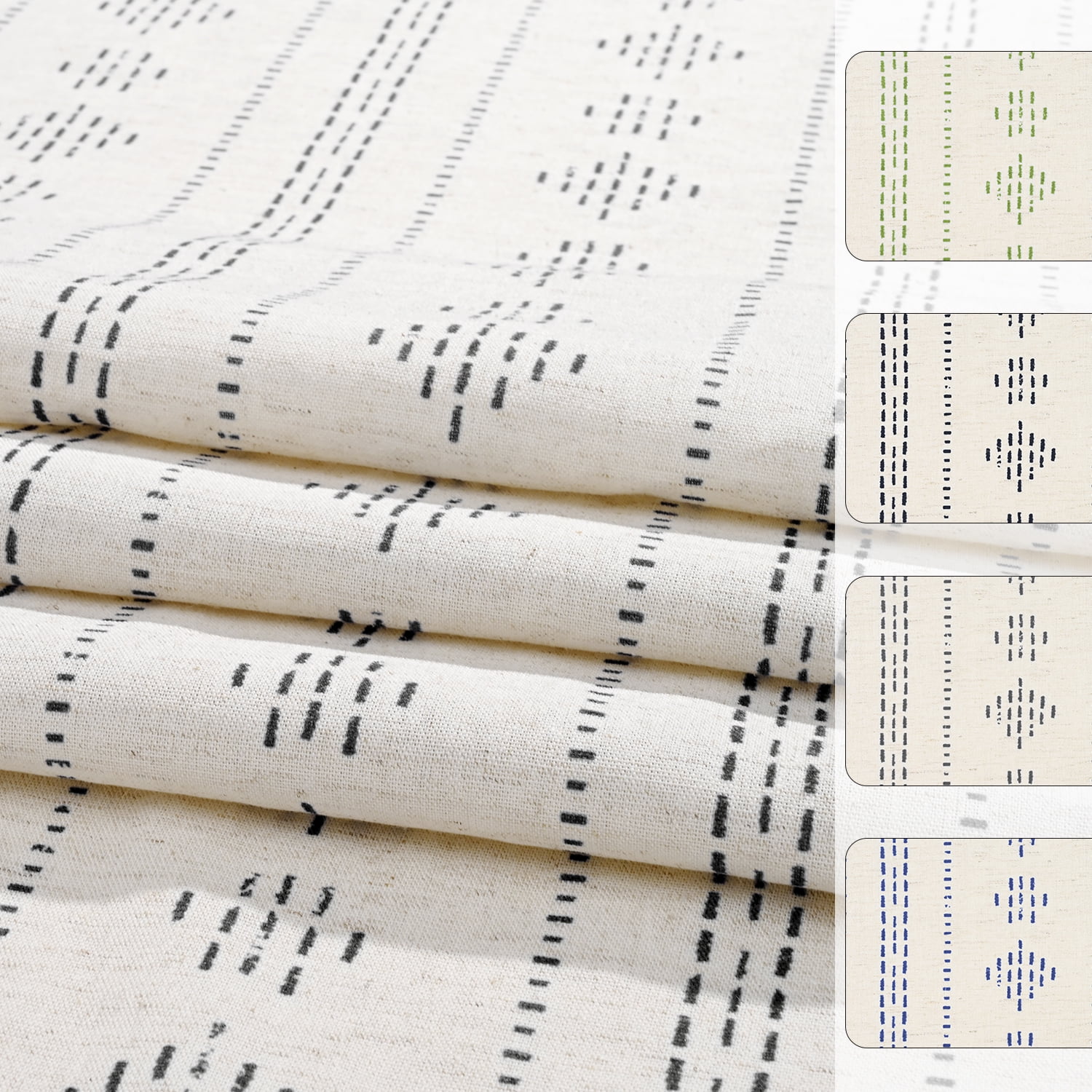 Alishomtll Boho Farmhouse Curtains Linen Light Filtering Black Geometric Striped Window Drapes ,52"x84", 2 Panels