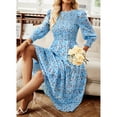 thumbnail image 5 of Women's Dresses Long Sleeve Flowy Casual Floral Maxi Dress Crew Neck Smocked Tiered Long Dress, 5 of 5
