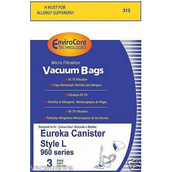 Compatible with Eureka Style L 960 Series Micro Filtration Vacuum Bags: 6 Bags