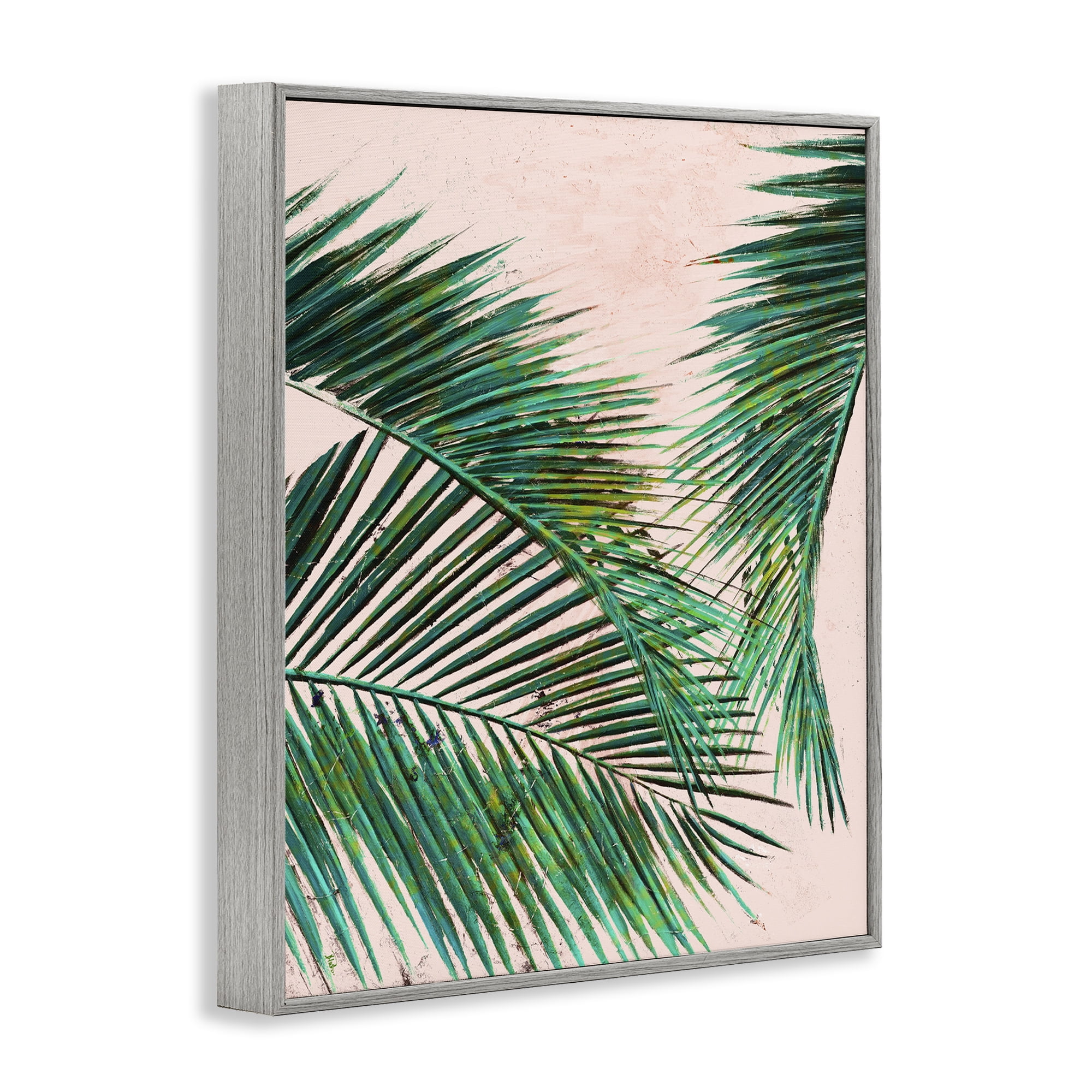 Stupell Industries Flowing Palms on Pink Botanical & Floral Painting Gray Framed Art Print Wall Art, 11 x 14