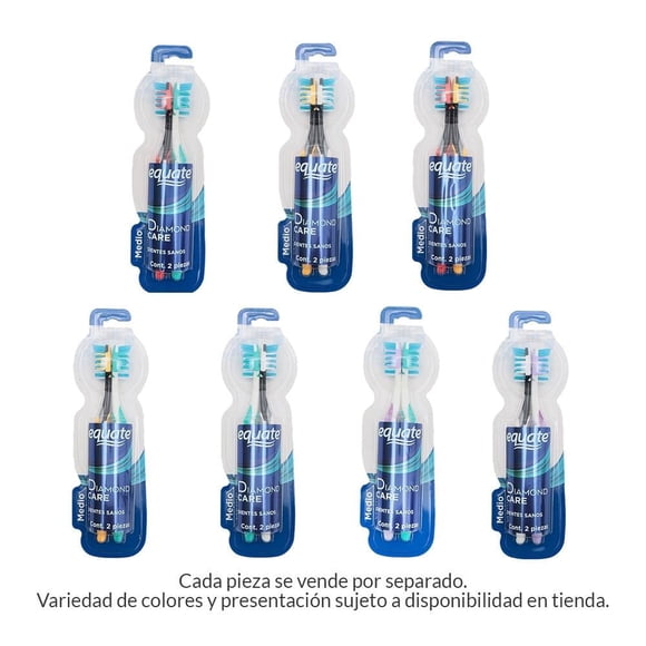 Cepillo dental Equate diamond care medio varios colores 2 pzas