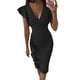 thumbnail image 1 of VISgogo Vestido de manga corta ajustado para mujer, de una pieza con escote en V profundo de color sólido en 10 colores, S / M / L / XL VISgogo moda, 1 of 9