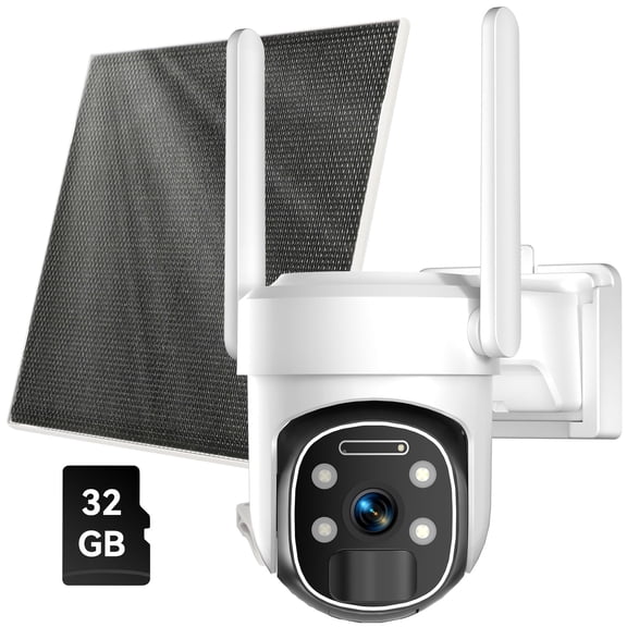 4G LTE Cellular Security Camera Outdoor with 32G TF card, 2K No WiFi Solar Camera Outdoor Wireless Color Night Vision, Cellular Cameras for Security 360° Viewing, PIR Motion Sensor,1Pack