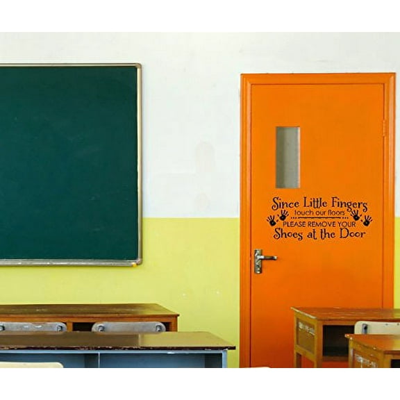 Since Little Fingers Touch Floors Wall Decal Entryway Art, 23x10 Inch, Black