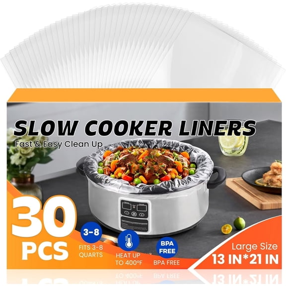 30  Slow Cooker Liners, Large Size 13"x 21" Cooking Bags Disposable Pot Liners,  Slow Cooker Bags Fits 3-8 Quarts, , Suitable for Oval & Round Pot