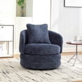 thumbnail image 2 of Dtwnek Chenille Upholstered Round Accent Chair with Pillow, 360 Degree Swivel Armchair Club Chair for Living Room, Bedroom, Reading Room, Navy Blue, 2 of 9