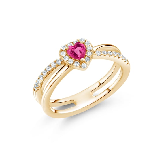 Gem Stone King 0.79 Ct Heart Shape Pink Created Sapphire 18K Yellow Gold Plated Silver Ring (Size 9)