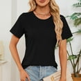 thumbnail image 3 of TYGHBN Women's Summer Tops Trendy Short Sleeve Shirts Smocked Crewneck Tee Womens Oversized Tee Short Loose Work Tops Women Cheer Long Sleeve Shirt Athletic Long Sleeve Shirt Women Fitted Lightweight, 3 of 7