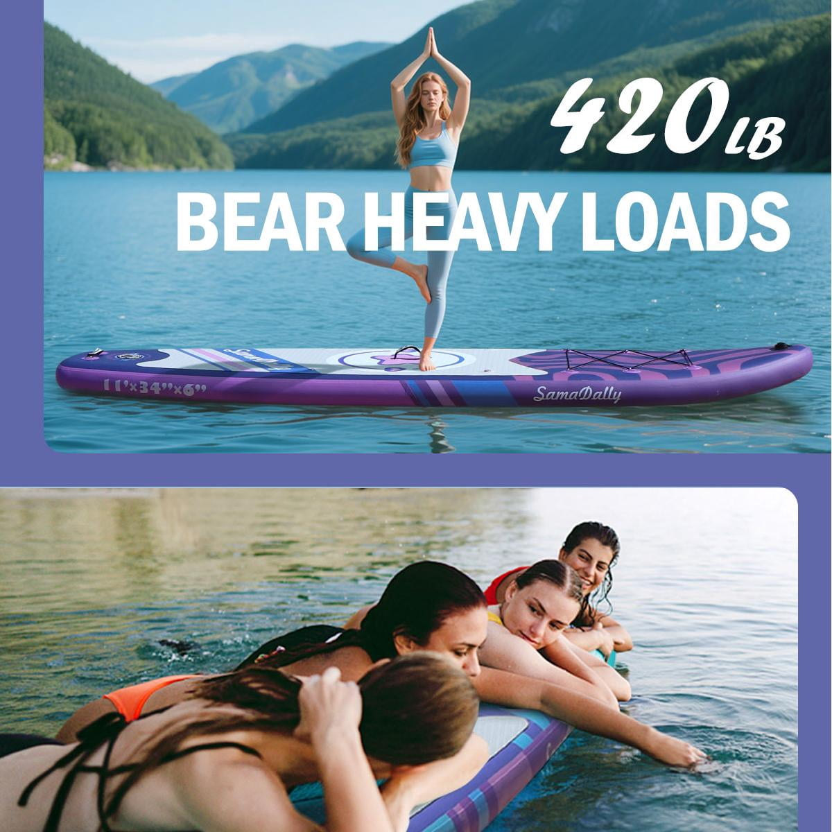 11' Stand Up Paddle Boards Surf Control with Premium SUP Board Accessories Backpack & Removable Fins, 34" Wide Inflatable Paddle Boards of All Skill Levels (Deep Purple)