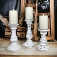 thumbnail image 2 of Pillar Candle Holders Set of 3 ~ 7" to 10.5" Tall - Farmhouse Whitewashed Gold, 2 of 9