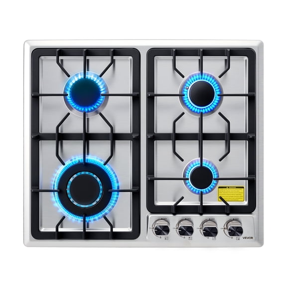 VEVOR 24 inch Gas Cooktop 4 Burners Gas Stove Top, Max 27000BTU Built-in Stainless Steel Stove Top LPG/NG Convertible Dual Fuel Cooktop Stoves with Thermocouple Protection for Kitchen Apartment Rvs
