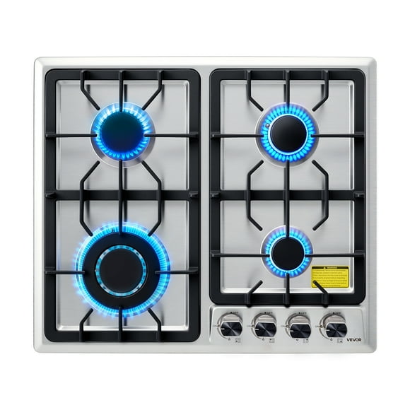 VEVOR 24 inch Gas Cooktop 4 Burners Gas Stove Top, Max 27000BTU Built-in Stainless Steel Stove Top LPG/NG Convertible Dual Fuel Cooktop Stoves