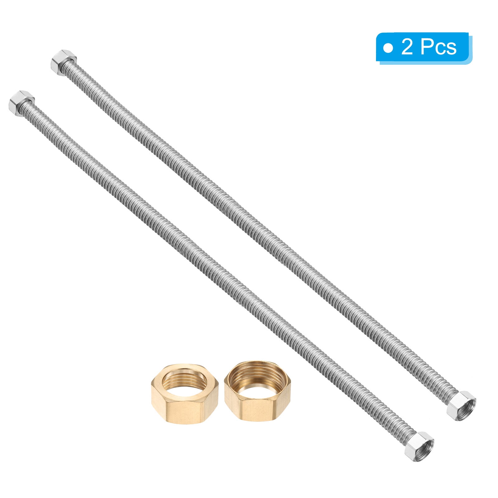 Flexible Stainless Steel Water Heater Hose, 2 Pack 24 Inch Durable Connector Hoses for Female Iron Water Pipes Fitting