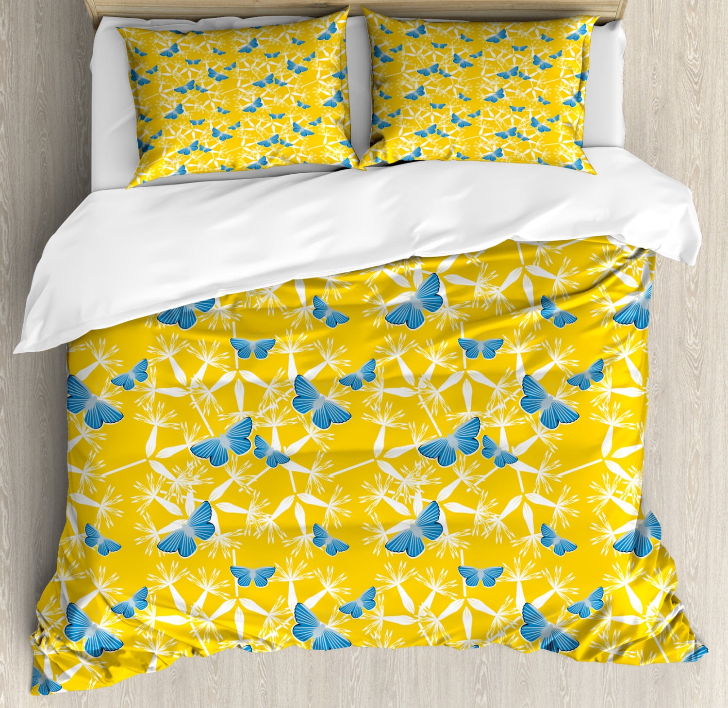 Yellow And Blue King Size Duvet Cover Set Butterflies With