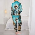 thumbnail image 3 of Pajama Sets for Women 2 Pcs, Stylish Dog in Denim Outfit Button Down Long Sleeve Sleepwear Lounge PJ Sets, 3 of 6