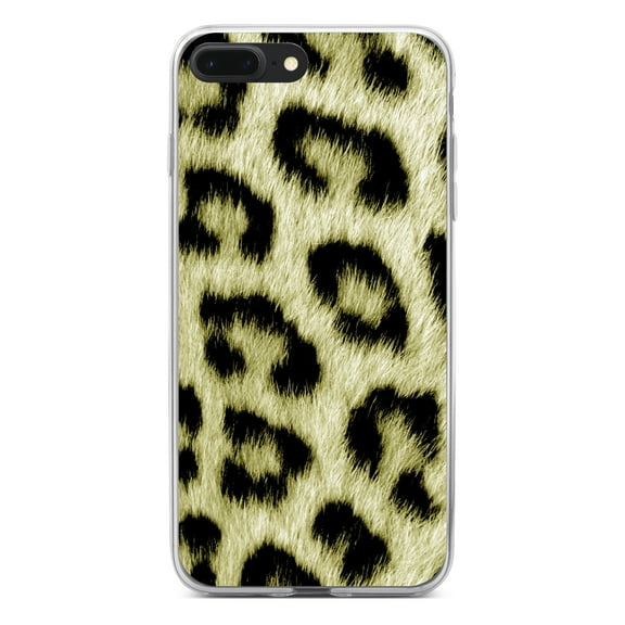 DistinctInk Clear Shockproof Hybrid Case for iPhone 7 PLUS / 8 PLUS (5.5" Screen) - TPU Bumper, Acrylic Back, Tempered Glass Screen Protector - Yellow Black Leopard Fur Skin Print