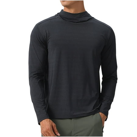 JUUYY Men s Lightweight Breathable UPF 50+ Sun Protection Hoodie Shirts Long Sleeve UV SPF Quick Dry T-Shirt Rash Guard Fishing Hiking Running Black M