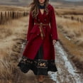 thumbnail image 4 of Women's 2025 Bohemian Style Double Breasted Wool Blend Coat, Mid-Length Trench Coat with Lapel Collar, Slim Fit Overcoat, Elegant Fall Winter Outerwear, Classic Solid Color (Belt Not Include) Wine L, 4 of 6