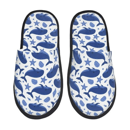

Pofeuu Whale Print EVA Fuzzy House super light Slippers Slippers Scuff Outdoor Indoor Warm Cozy Plush Bedroom Shoes Soft Flat Comfy Anti-Slip-Large