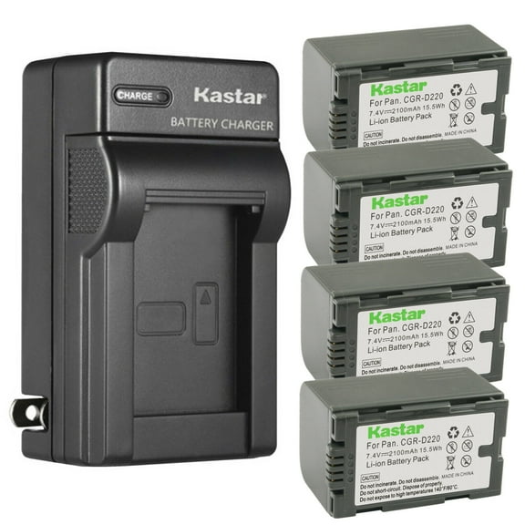 Kastar 4-Pack CGR-D16 Battery and AC Wall Charger Replacement for Panasonic PV-DC252, PV-DC352, PV-DV51, PV-DV52, PV-DV53, PV-DV73, PV-DV100, PV-DV100K, PV-DV101, PV-DV102, PV-DV103, PV-DV121 Camera